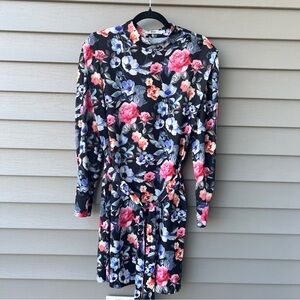 Rebecca Minkoff Trudy Black Floral Dress Mock Neck Size M Long Sleeves